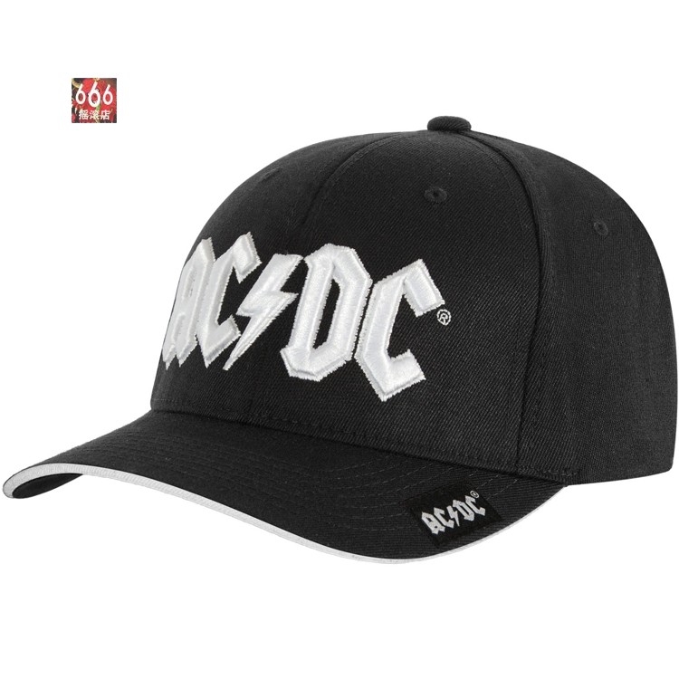 AC/DC 官方原版棒球帽 Logo 弯檐做旧 白字